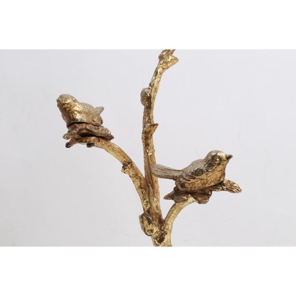 Vintage Gold Cast Iron Bird Clip Sculpture Art Decor Birds on Branches Heavy - Picture 2 of 16